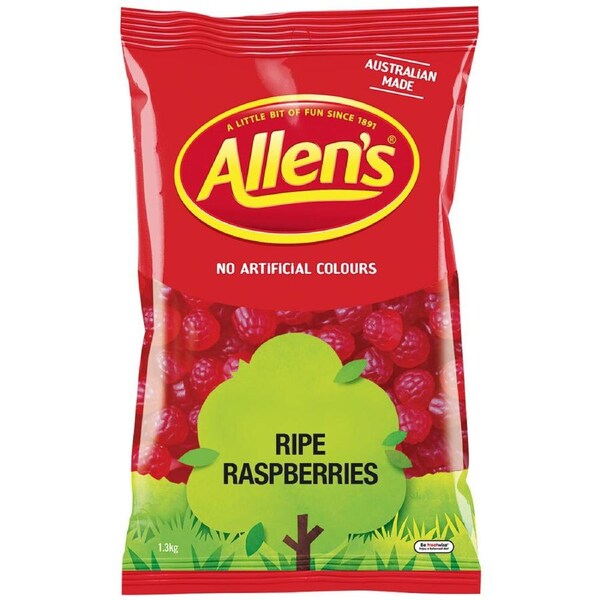 Allen's 1.3kg Ripe Raspberries Flavoued Soft Chewy Candy/Lolly/Sweets Snack Bag