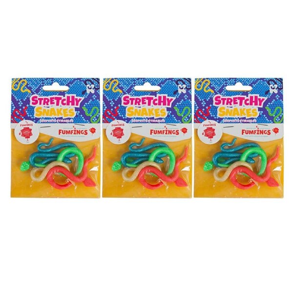 3x Fumfings Animal Mini Stretchy Snakes 15cm Fun Animal Figures Toys Kids 3y+