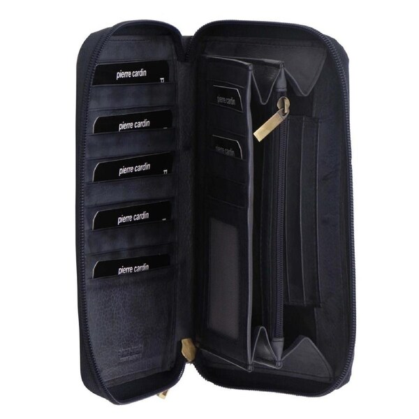 Pierre Cardin Perforated Leather Ladies Zip Around Wallet - Teal