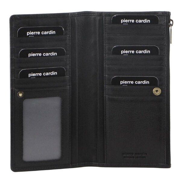 Pierre Cardin Perforated Leather Ladies Handy Travel Wallet - Black