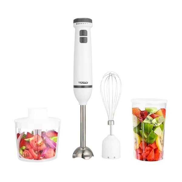 TODO Stick Mixer Set Food Chopper Electric Blender Whisk Handheld Beaker Jar Bowl - White