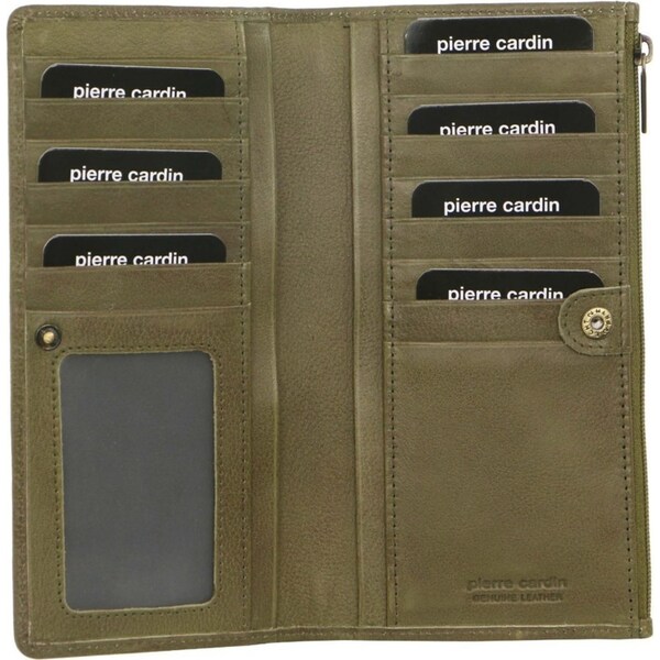 Pierre Cardin Perforated Leather Ladies Handy Travel Wallet - Olive