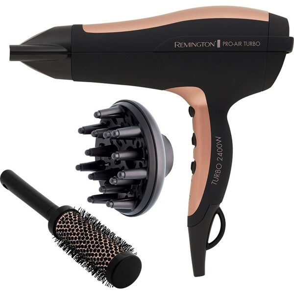 Remington 2400W Pro Air Turbo Ionic Ceramic Turbo Hair Blow Dryer w/ Round Brush