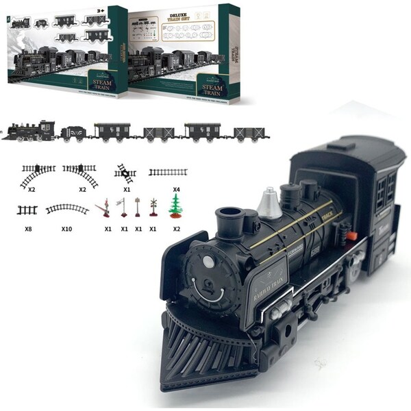39PCS Classical Freight Steam Rail Train Set Battery Operated RTR Simulation Kids Toy