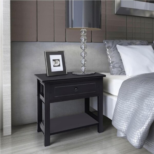 Black Bedside Cabinet Set Of 2 Telephone Lamp Stand Side Table Wooden Nightstand
