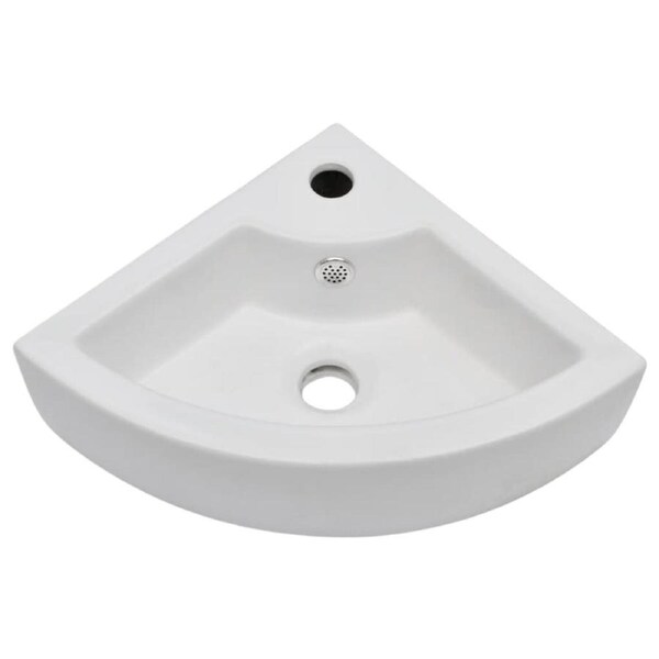 Corner Hand Wash Bathroom Above Counter Wall Mount Sink Bowl Basin w/ Overflow