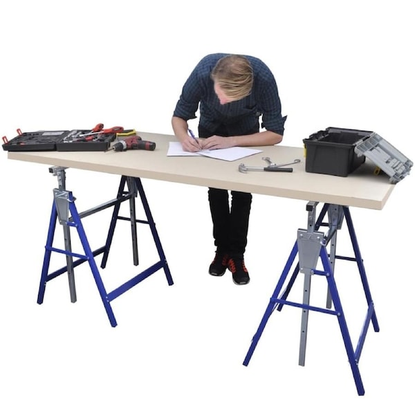 2 x Adjustable Trestle Work Stands Carpentry Handyman Scaffold Saw Horse Bench