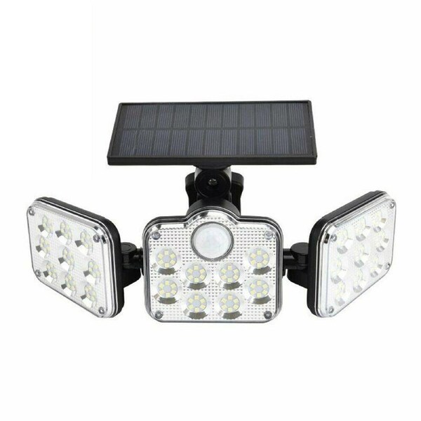 Ozoffer Outdoor Security Flood Lamp 3 Head 138 LED Solar Motion Sensor Light Garden Wall