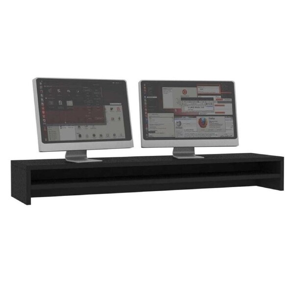 Dual Monitor Riser Computer Screen Stand With Shelf Chipboard Desk Organiser
