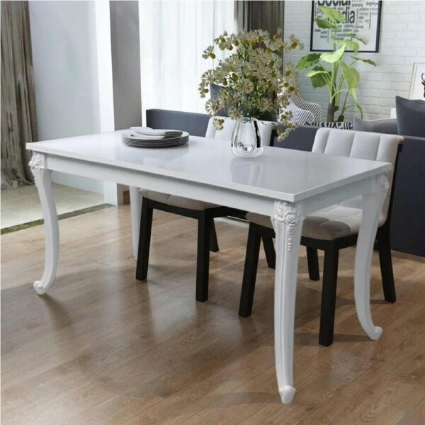 High Gloss Dining Table Rectangular Elegant Style White Kitchen Dinner Furniture