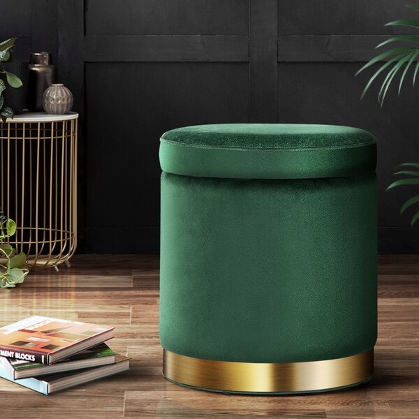 1 Artiss Ottoman Storage Foot Stool Round Velvet Green