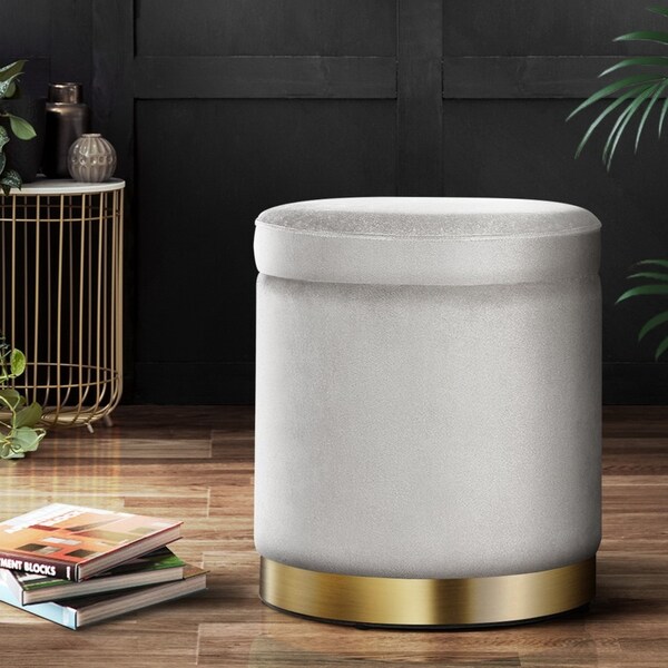 1 Artiss Ottoman Storage Foot Stool Round Velvet Grey