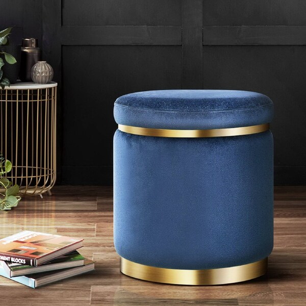 1 Artiss Ottoman Foot Stool Round Velvet Navy