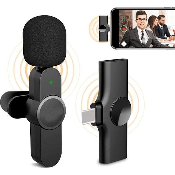 Catzon Professional Lavalier Microphone Condenser Wireless Microphone For Type-C-Black
