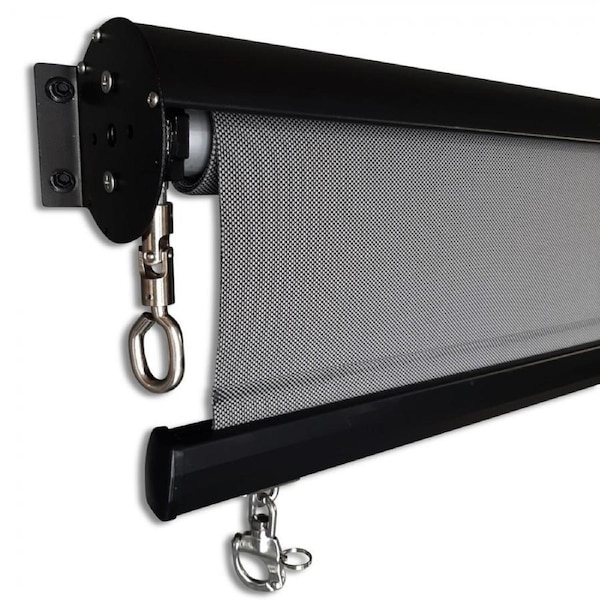 Outdoor Roller Blind Awning with Aluminium Hood in Charcoal-Grey Sunfilter- 5 Sizes Width 1.8m x Drop2.5m