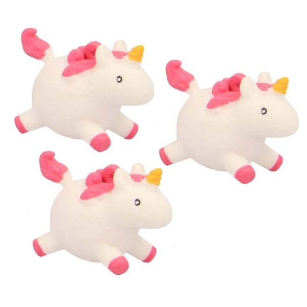 3x Fumfings Novelty Squeezy Unicorn Keyrings 5cm Squeezy Kids/Children Toy Asst