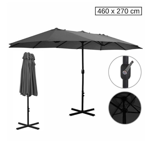 Garden Umbrella Shade Anti UV Double-Top Canopy With Crank Outdoor Parasol 4.6m