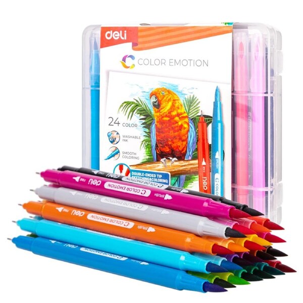 DELI Double sides Felt Pen 24 Color Drawing Pen Art Set Children Kids Painting Sketching Kit