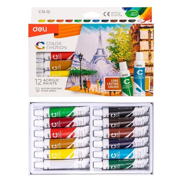 DELI Kids Art Acrylic Paints 12 Colors Pack Drawing Art Set Children Kids Painting Sketching Kit