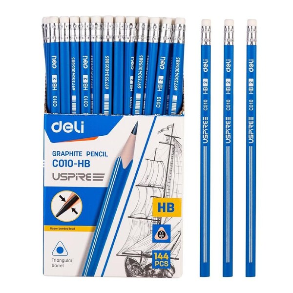 DELI Wooden Lead HB Graphite Pencil Office School Student Drawing Writing Pencils 144 Pcs Pack