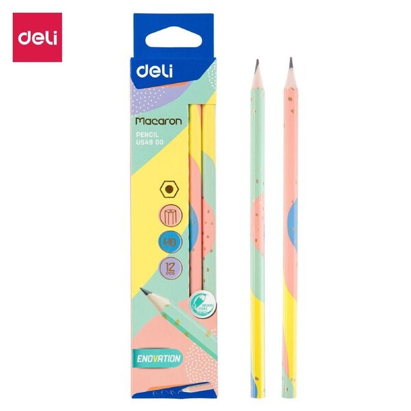 DELI Wood-free HB Graphite Pencil Office Stationary School Student Drawing Writing Pencils 12 PCS Pack
