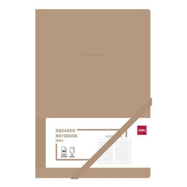 DELI A5 Leather Cover Squared Notebook Personal Planner Organizer Diary Journal Business Travel Notepad Office Stationery Fashion Leather Cover Business Notebook 4 PCS Pack Brown