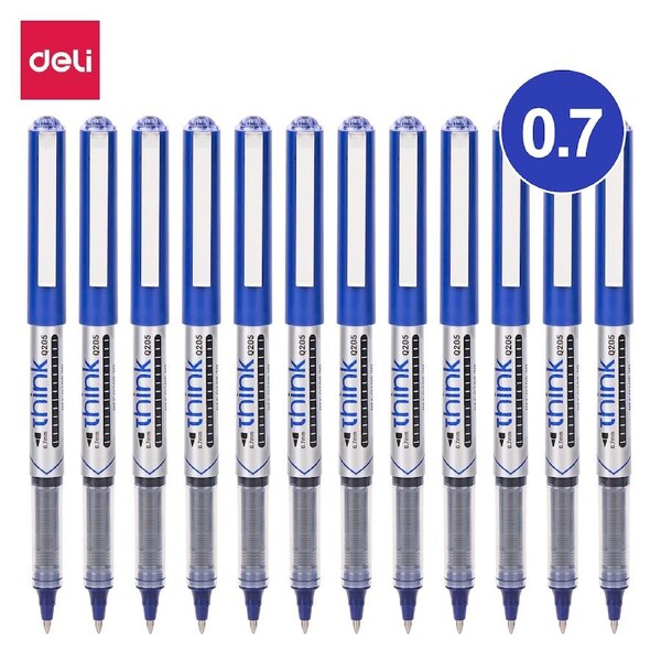 DELI 0.7mm Roller Pen for School Stationary Office Smooth Writing Tools Stationery Supplies Gel Ink Pens 12 PCS Pack Blue