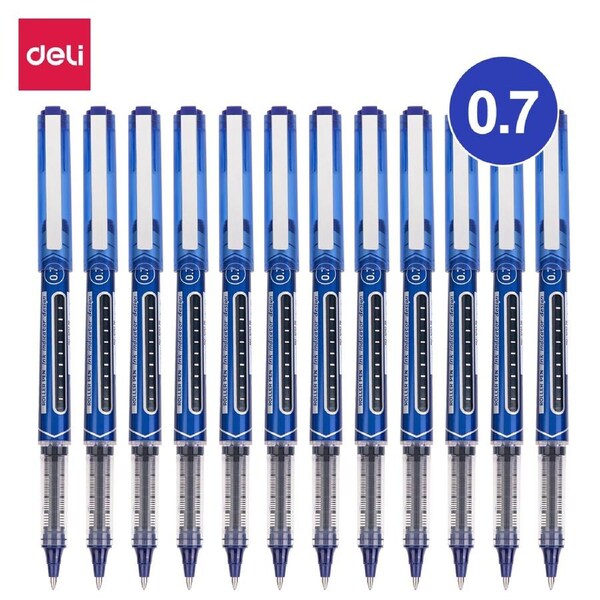 DELI Premium 0.7mm Roller Pen for School Stationary Office Smooth Writing Tools Stationery Supplies Gel Ink Pens 12 PCS Pack Blue