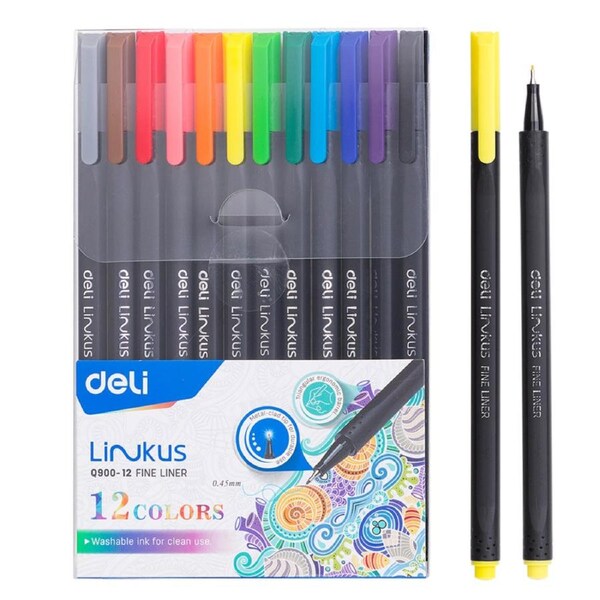 DELI 0.45mm Fineliner Pen for School Stationary Office Smooth Writing Tools Stationery Supplies Superfine Pen 12 Colors Pack