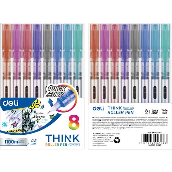 DELI 0.5mm Roller Pen for School Office Smooth Writing Tools Stationery Supplies Gel Ink Pens 8 PCS Pack with 8 colors