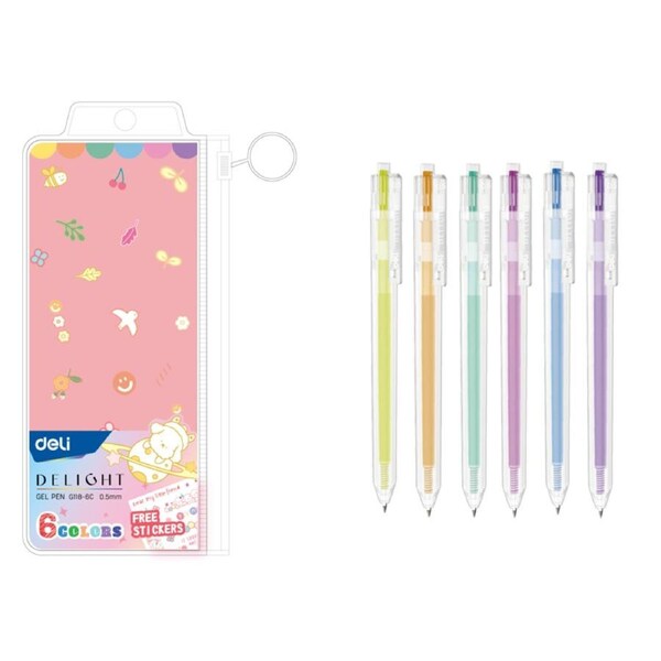 DELI 0.5mm Gel Pen for School Office Smooth Writing Tools Stationery Supplies Gel Ink Pens 6 PCS Pack with 6 colors