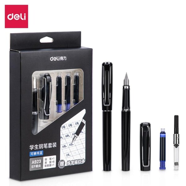 Deli Student Fountain Pen Pack With 6 Free Ink Refills Business Office Fountain Pen for Writing School Stationery Supplies