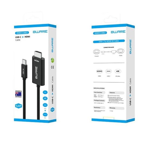 8WARE USB-C to HDMI Cable M/M 24K gold plated connector PVC jacket Support Ultra HD 4K Aluminum Casing