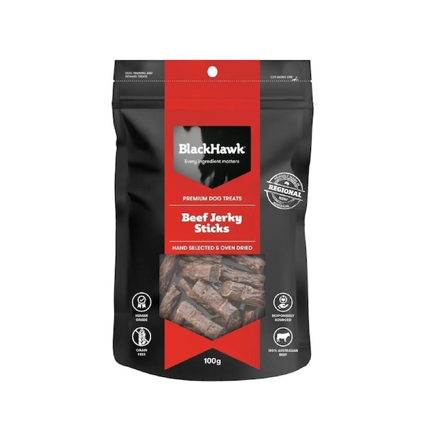 Black Hawk Beef Jerky Sticks Natural Dog Treats 100g