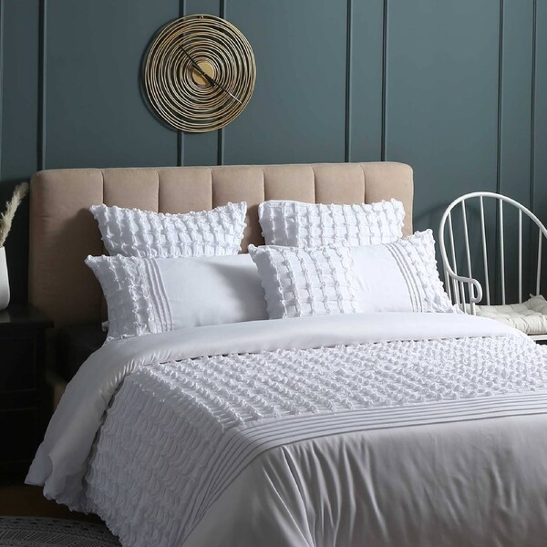Embroidery White Lattice 3pcs Quilt Cover Set /optional ( Queen / King / Super King / Double Options ) 3pcs Queen Quilt Cover Set