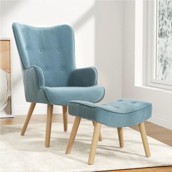 1x Artiss Armchair & Ottoman Set Blue