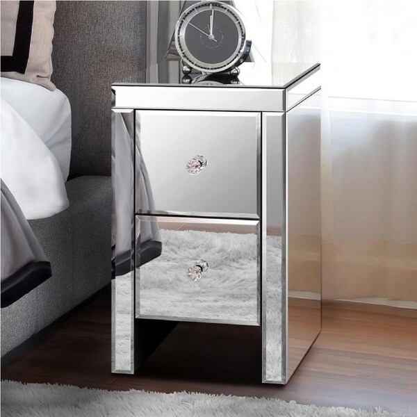 ALFORDSON Mirrored Bedside Table Nightstand Storage Drawers Silver