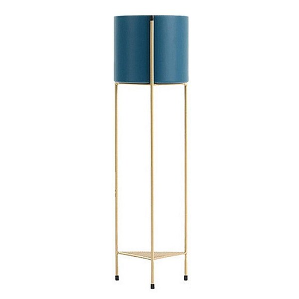 SOGA 2 Layer 81cm Gold Metal Plant Stand with Blue Flower Pot Holder Corner Shelving Rack Indoor Display