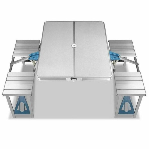 Aluminium Folding Camping bbq Table With 2X Bench Chairs Picnic Set outdoor indoor