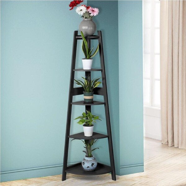 Levede 5-Tier Corner Shelf Ladder Display Black