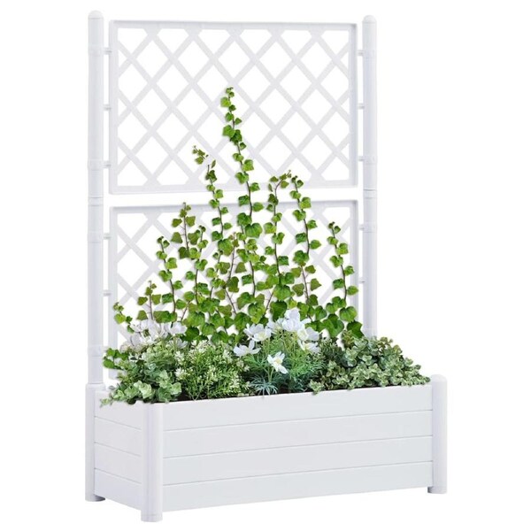 Garden Planter with Trellis 100x43x142 cm PP White vidaXL