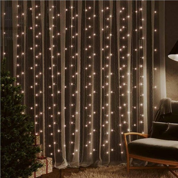 LED Curtain Fairy Lights 3x3m 300 LED Warm White 8 Function vidaXL