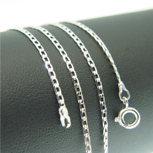Silver Rhodium 46cm 18'' Flat Curb Cuban Necklace 2mm Solid Chain for Pendant