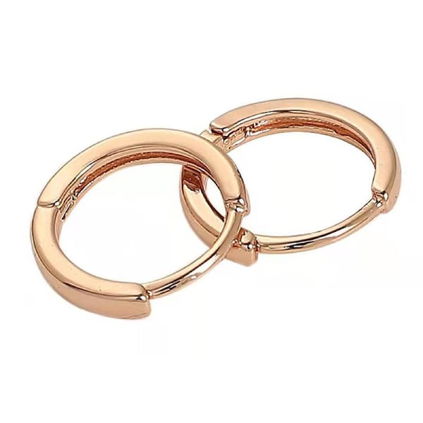 18k Rose Gold Plated Huggie Hoop 15mm Square Sleeper Earrings Non-allergenic