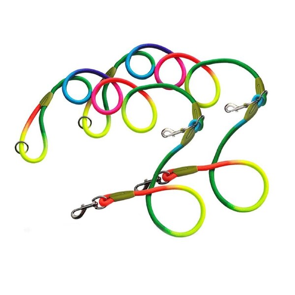 SOGA 2X 220cm Multifunction Hands-Free Rope Pet Cat Dog Puppy Double Ended Leash for Walking Training Tracking Obedience Rainbow