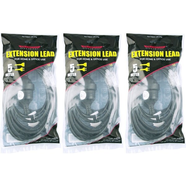 2x Ultracharge 5m Cord Extension Lead Home/Office 10A Power Cable AU/NZ Plug BLK