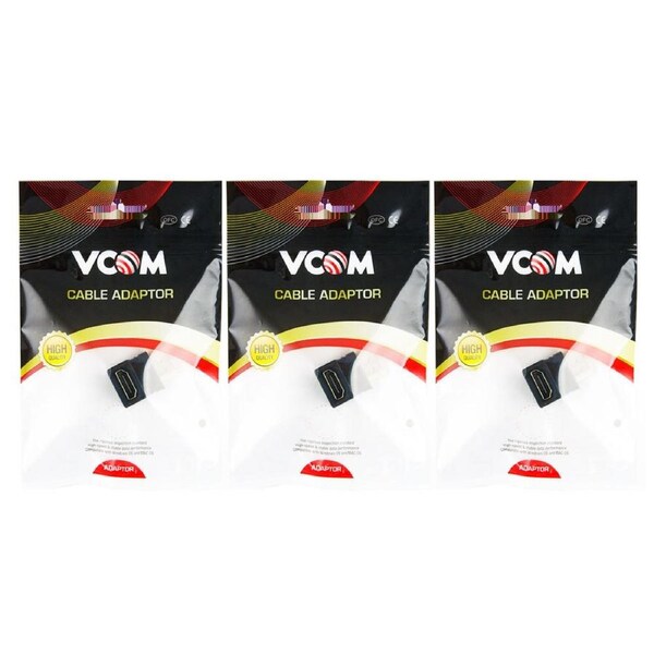 3x V-Com HDMI 2.0 Male to Female Adapter 90deg Gold Plated Adaptor Connector BLK