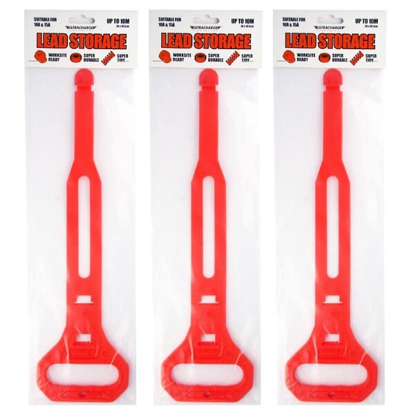 3x Ultracharge Extension Lead 3/5/7/10m Cable Tidy Storage Organiser Holder Red