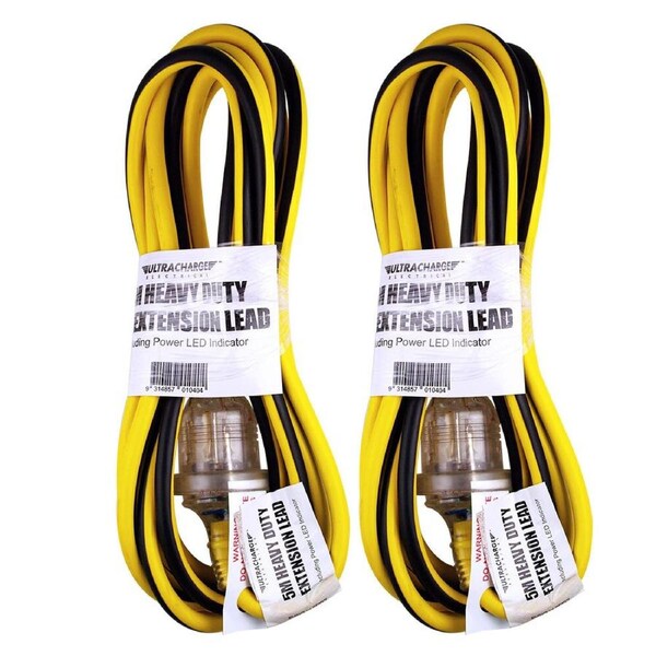 2x Ultracharge 5m Extension Heavy Duty 10A/2400W Lead Power Cable Cord AU/NZ YL