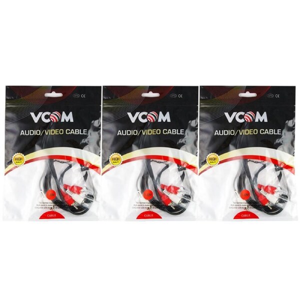 3x V-Com 1.8m Cable 2RCA Male/M Nickel Plated Composite AV Lead Audio/Video Cord
